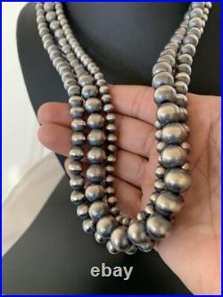 Native American Sterling Silver Navajo Pearls 6, 8, 10 mm 3 Strand 21 Necklace