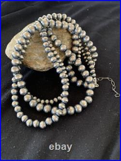 Native American Sterling Silver Navajo Pearls 6, 8, 10 mm 3 Strand 21 Necklace