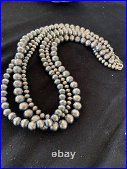 Native American Sterling Silver Navajo Pearls 6, 8, 10 mm 3 Strand 21 Necklace