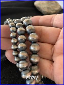 Native American Sterling Silver Navajo Pearls 6, 8, 10 mm 3 Strand 21 Necklace