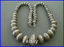 Native American Sterling Silver Navajo Pearls Graduated Stamped Bead Necklace
