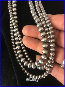Native American Sterling Silver Navajo Pearls Necklace 21 3 Str Gift 4,5,7 mm
