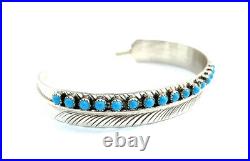 Native American Sterling Silver Navajo Turquoise Feather Design Cuff bracelet
