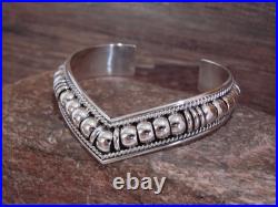 Native American Sterling Silver Ribbed Melon 1/2 V Bracelet by Thomas Charley