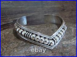 Native American Sterling Silver Ribbed Melon 1/2 V Bracelet by Thomas Charley
