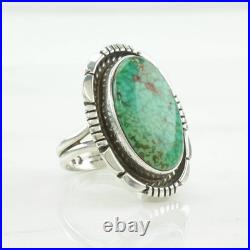 Native American Sterling Silver Ring Green Turquoise Oval Waterweb Size 7