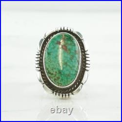 Native American Sterling Silver Ring Green Turquoise Oval Waterweb Size 7