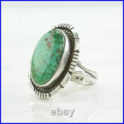 Native American Sterling Silver Ring Green Turquoise Oval Waterweb Size 7