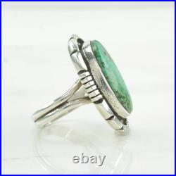Native American Sterling Silver Ring Green Turquoise Oval Waterweb Size 7