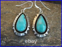 Native American Sterling Silver Shadowbox Turquoise Dangle Earrings Begay