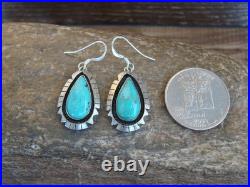 Native American Sterling Silver Shadowbox Turquoise Dangle Earrings Begay