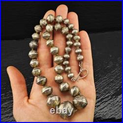 Native American Sterling Silver Stamped Beaded Necklace 19