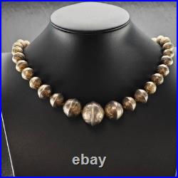 Native American Sterling Silver Stamped Beaded Necklace 19