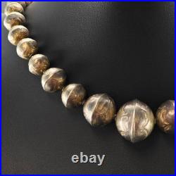 Native American Sterling Silver Stamped Beaded Necklace 19