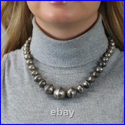 Native American Sterling Silver Stamped Beaded Necklace 19