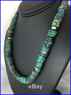 Native American Sterling Silver Turquoise 8 mm Heishi Bead Necklace 18 Inches