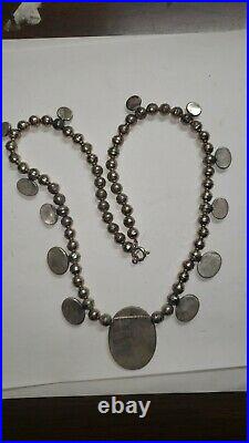 Native American Sterling Silver Turquoise Bench Bead necklace navajo pearl