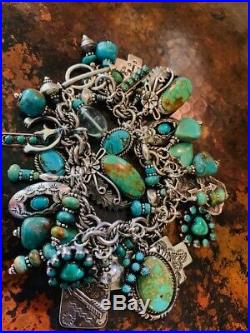 Native American Sterling Silver Turquoise Charm Bracelet Slifka Lucas E Spencer