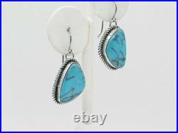 Native American Sterling Silver & Turquoise Dangle Earrings Navajo Handmade