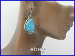 Native American Sterling Silver & Turquoise Dangle Earrings Navajo Handmade