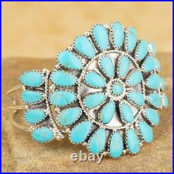 Native American Sterling Silver Turquoise Flower Cluster Bracelet Size 6 By TB