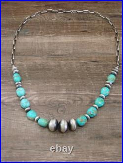 Native American Sterling Silver Turquoise & Navajo Pearl 28 Necklace by John