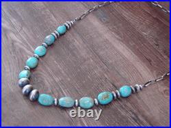 Native American Sterling Silver Turquoise & Navajo Pearl 28 Necklace by John