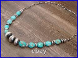 Native American Sterling Silver Turquoise & Navajo Pearl 28 Necklace by John