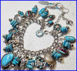 Native American Sterling Silver Turquoise Nugget Bracelet & Earrings Signed