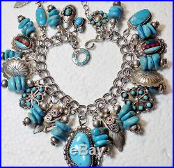 Native American Sterling Silver Turquoise Nugget Bracelet & Earrings Signed