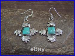 Native American Sterling Silver Turquoise Petroglyph Dangle Earrings Burnside