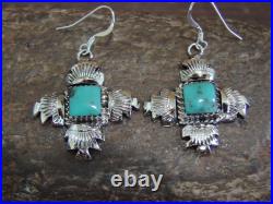 Native American Sterling Silver Turquoise Petroglyph Dangle Earrings Burnside