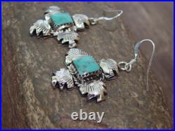 Native American Sterling Silver Turquoise Petroglyph Dangle Earrings Burnside