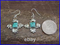 Native American Sterling Silver Turquoise Petroglyph Dangle Earrings Burnside