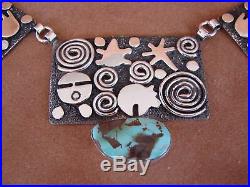 Native American Sterling Silver Turquoise Petroglyph Necklace by Alex Sanchez