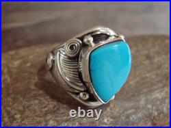 Native American Sterling Silver & Turquoise Ring Morgan Size 13.5