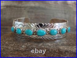 Native American Sterling Silver & Turquoise Row Bracelet by Segar