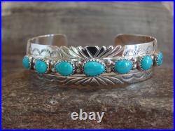 Native American Sterling Silver & Turquoise Row Bracelet by Segar