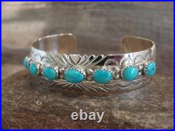 Native American Sterling Silver & Turquoise Row Bracelet by Segar