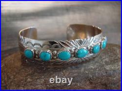 Native American Sterling Silver & Turquoise Row Bracelet by Segar