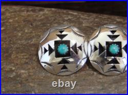 Native American Sterling Silver & Turquoise Shadowbox Post Earrings Perry