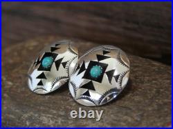 Native American Sterling Silver & Turquoise Shadowbox Post Earrings Perry