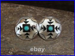 Native American Sterling Silver & Turquoise Shadowbox Post Earrings Perry