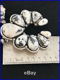 Native American Sterling Silver White Buffalo Turquoise Squash Blossom Necklace