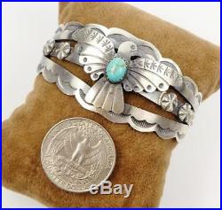 Native American Thunderbird Old Style Sterling Silver Turquoise Cuff Bracelet