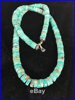Native American Turquoise 8 mm Heishi Sterling Silver Bead Necklace Gift