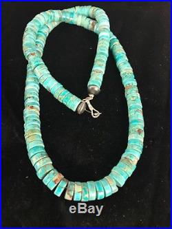 Native American Turquoise 8 mm Heishi Sterling Silver Bead Necklace Gift