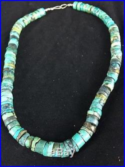 Native American Turquoise 8 mm Heishi Sterling Silver Bead Necklace Gift 308