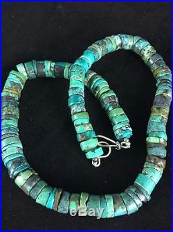 Native American Turquoise 8 mm Heishi Sterling Silver Bead Necklace Gift 308