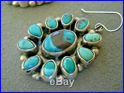 Native American Turquoise Cluster Sterling Silver Hook Earrings ELLA PETER